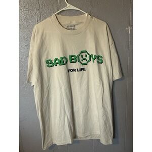 Men's Sad Boys For Life Short Sleeve T Shirt Size XL Beige Logo Made In USA